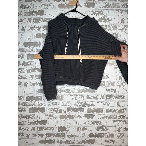 Aerie | women cropped gray ribbed hoodie - Picture 4 of 10